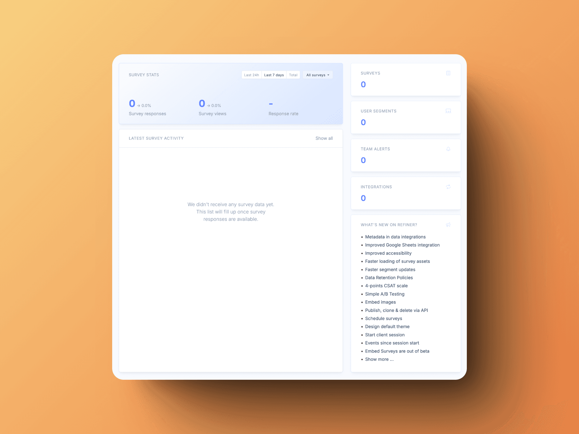 Refiner's clean, intuitive dashboard showing survey performance at a glance