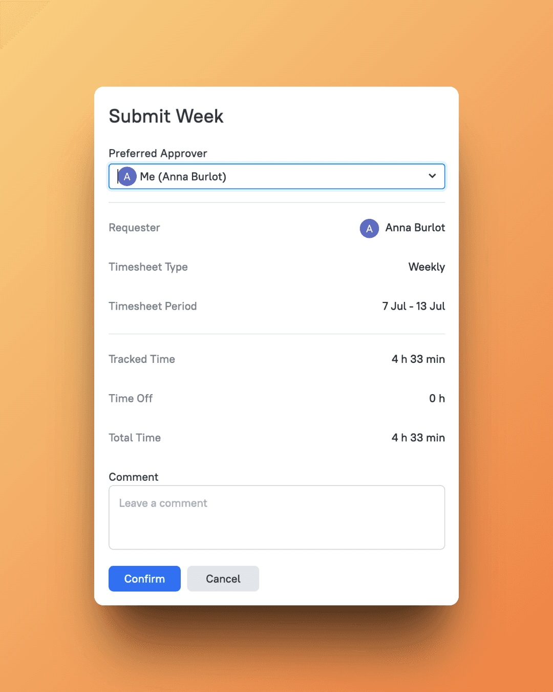 Timesheet submission interface