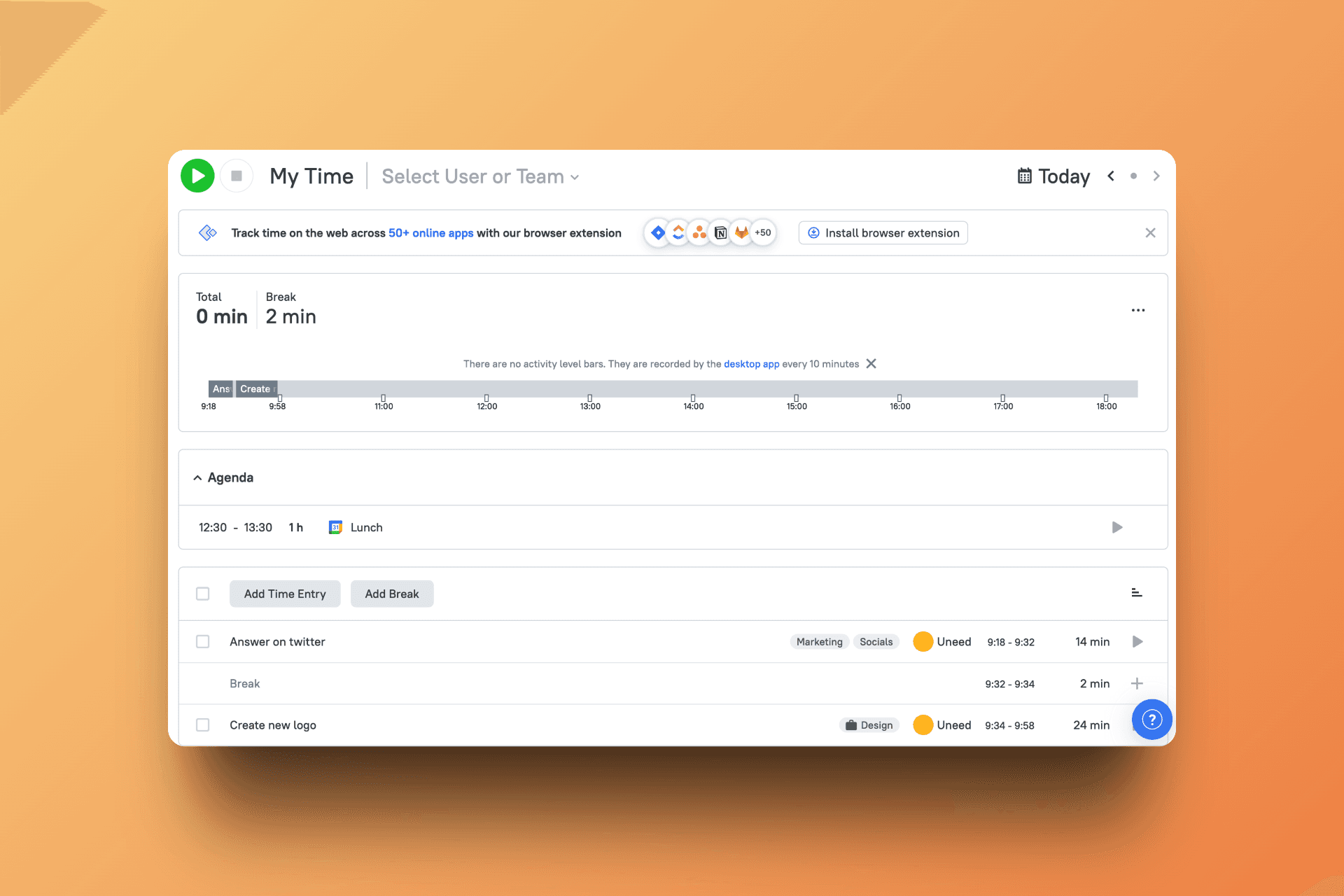 Browser extension showing timer integration