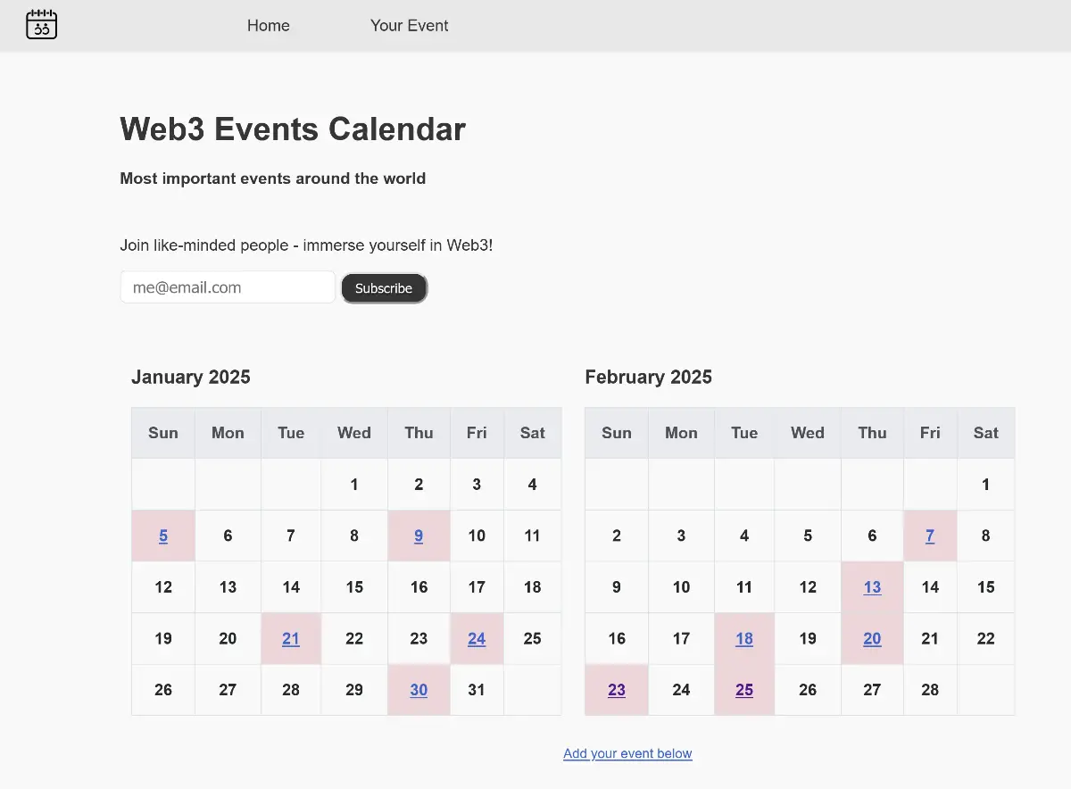 Web3 Events Calendar product image