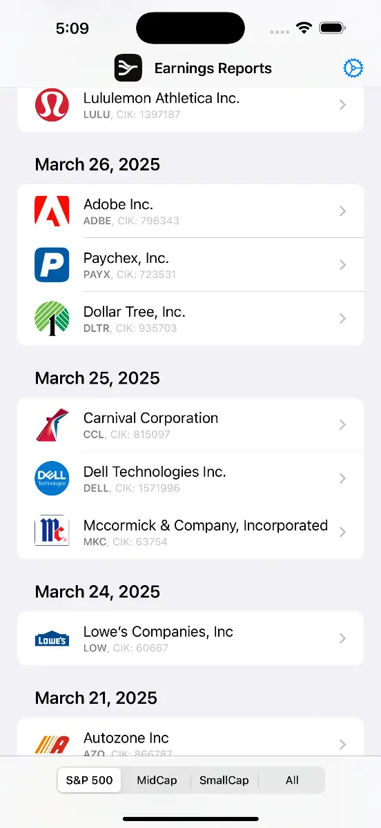 Stock Earnings Tracker screenshot 1
