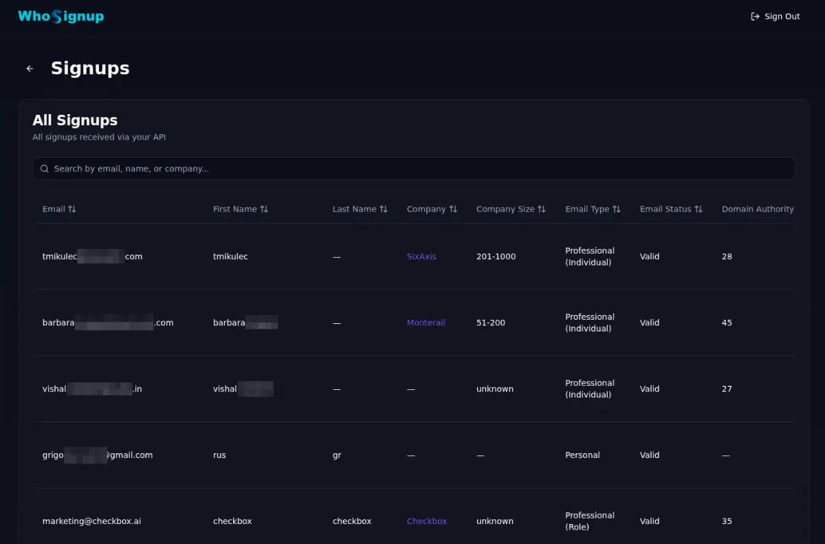 WhoSignup screenshot 2