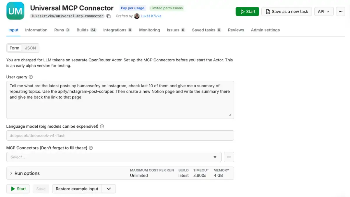Apify MCP connector screenshot 2
