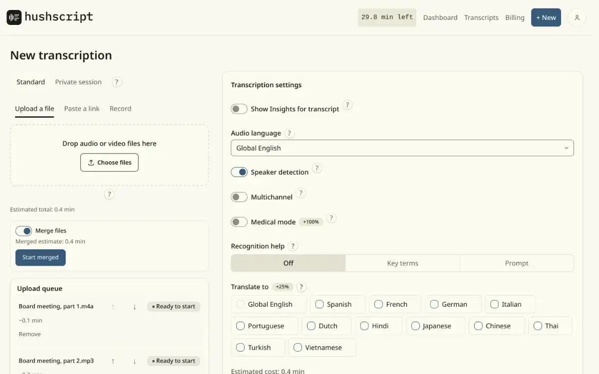 Hushscript screenshot 2