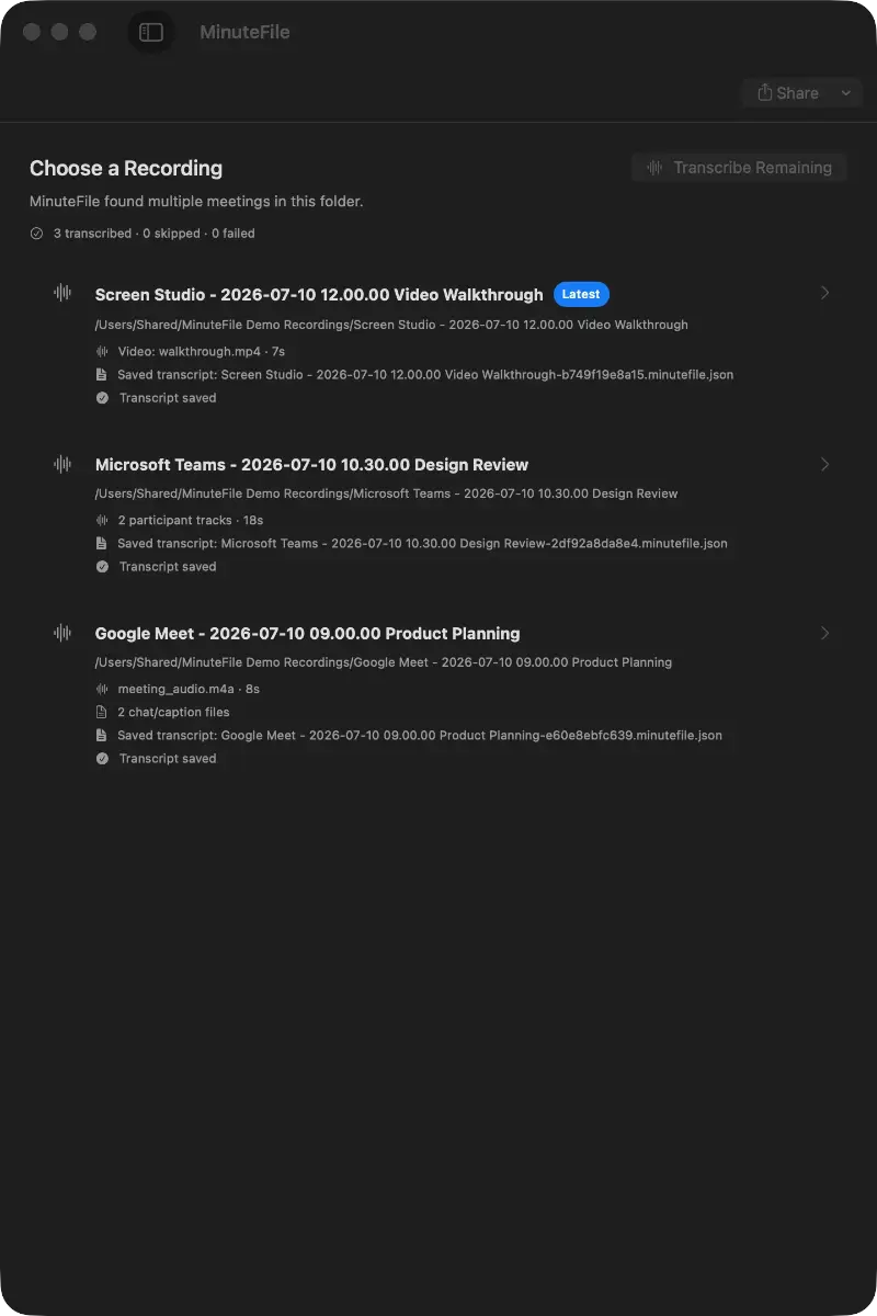 MinuteFile screenshot 1