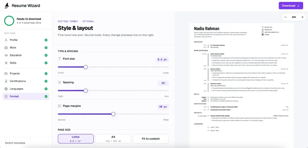 Resume Wizard screenshot 2