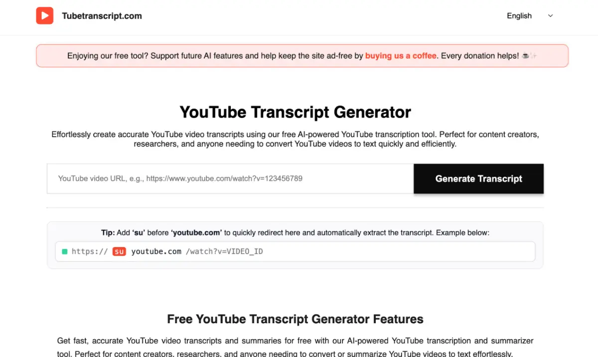 Tubetranscript screenshot 2