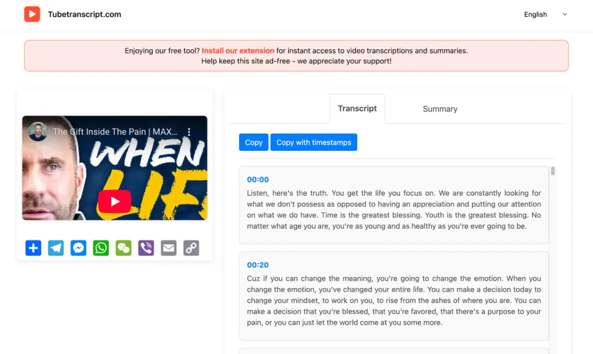 Tubetranscript screenshot 3