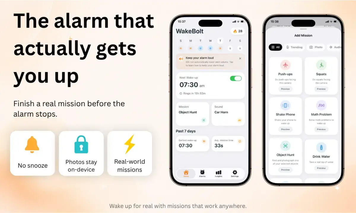 WakeBolt: Mission Alarm Clock screenshot 1